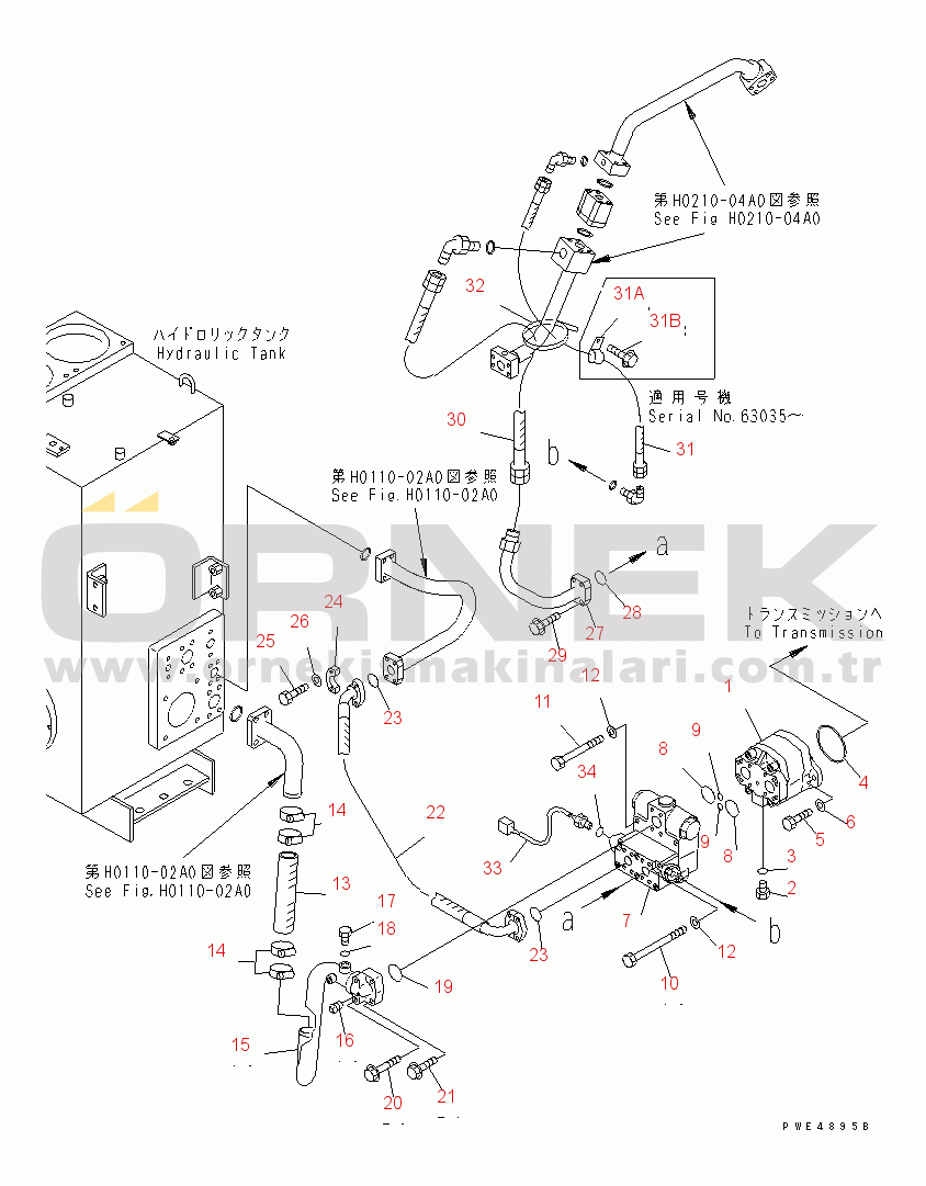 Komatsu WA450-3-H S/N 63001-UP TORQUE CONVERTER AND TRANSMISSION (EMERGENCY STEERING PIPING)(#63001-63999)