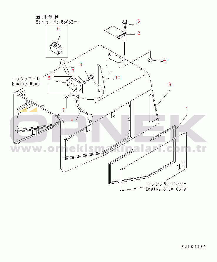 Komatsu WA450-3-H S/N 63001-UP HOOD (UPPER AND SIDE COVER SEAL)(TUNNEL SPEC.¤CERAMIC MUFFLER)(#64001-)
