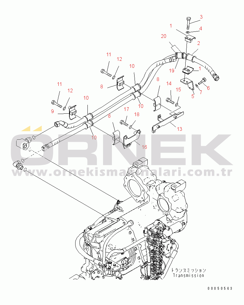 Komatsu WA470-6 S/N 85001-90215 (ecot3, Avrupa İçin) TORQUE CONVERTER AND TRANSMISSION (TORQUE CONVERTER COOLING LINE) (MOUNTING PARTS)(#85001-90000)