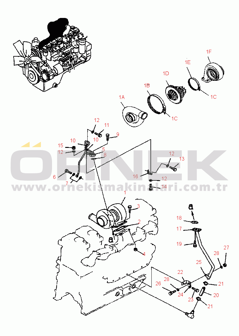 Komatsu WA470-3 Active S/N WA470H20942-UP TURBOCHARGER, ATTACHING PARTS