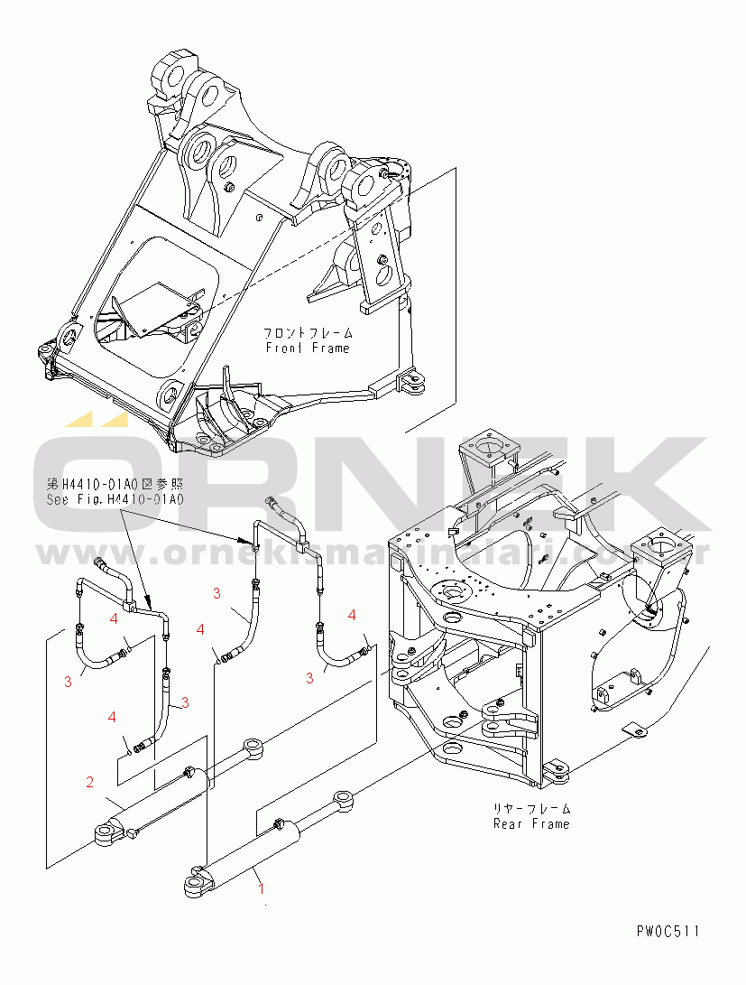 Komatsu WA480-5 S/N 80001-UP STEERING CYLINDER (HYDRAULIC STEERING CYLINDER LINE)