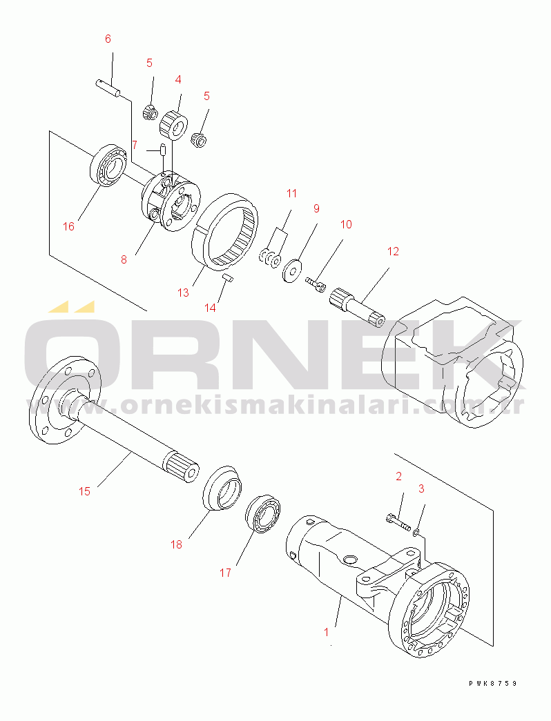 Komatsu WA50-3-X S/N 20001-22999 FRONT AXLE (FINAL DRIVE¤ R.H.)