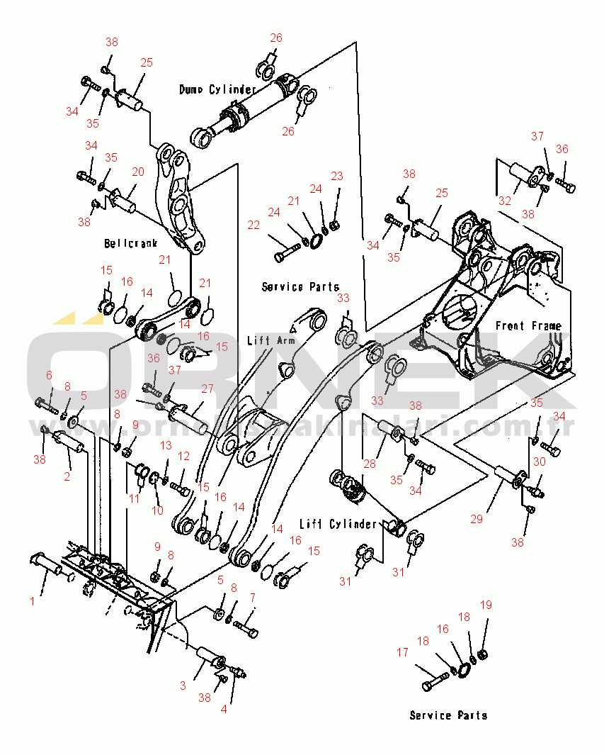 Komatsu WA700-3L S/N A50001-UP FIG. T4110-02A0 HIGH LIFT AND STANDARD LIFT ARM AND BELLCRANK - MOUNTING PIN