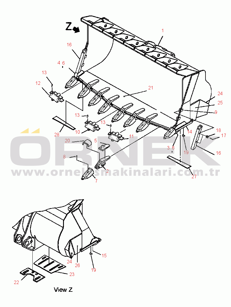 Komatsu WA700-3L S/N A50001-UP FIG. T4120-03A0 BUCKET, 8 CUBIC METERS