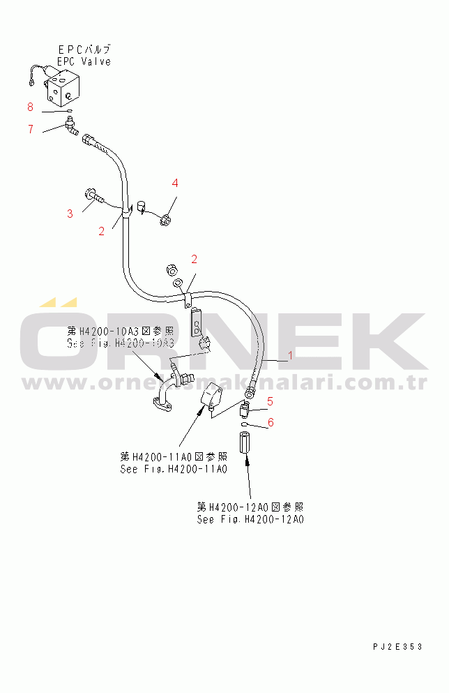 Komatsu WA700-3 S/N 50001-UP STEERING HYDRAULIC LINE (P.P.C. VALVE TO EPC VALVE) (WITH ADVANCED JOY STICK STEERING)(#51001-)