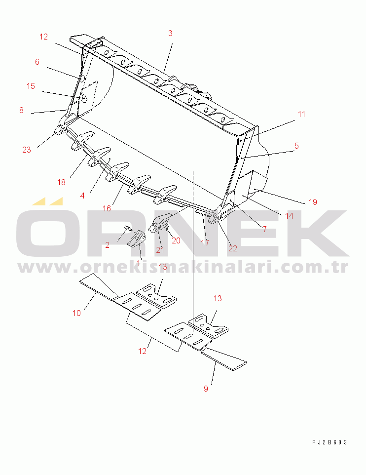 Komatsu WA700-3 S/N 50001-UP SPADE NOSE BUCKET¤ 8.0M3 (WITH TOOTH) (WITH TIRE GUARD)