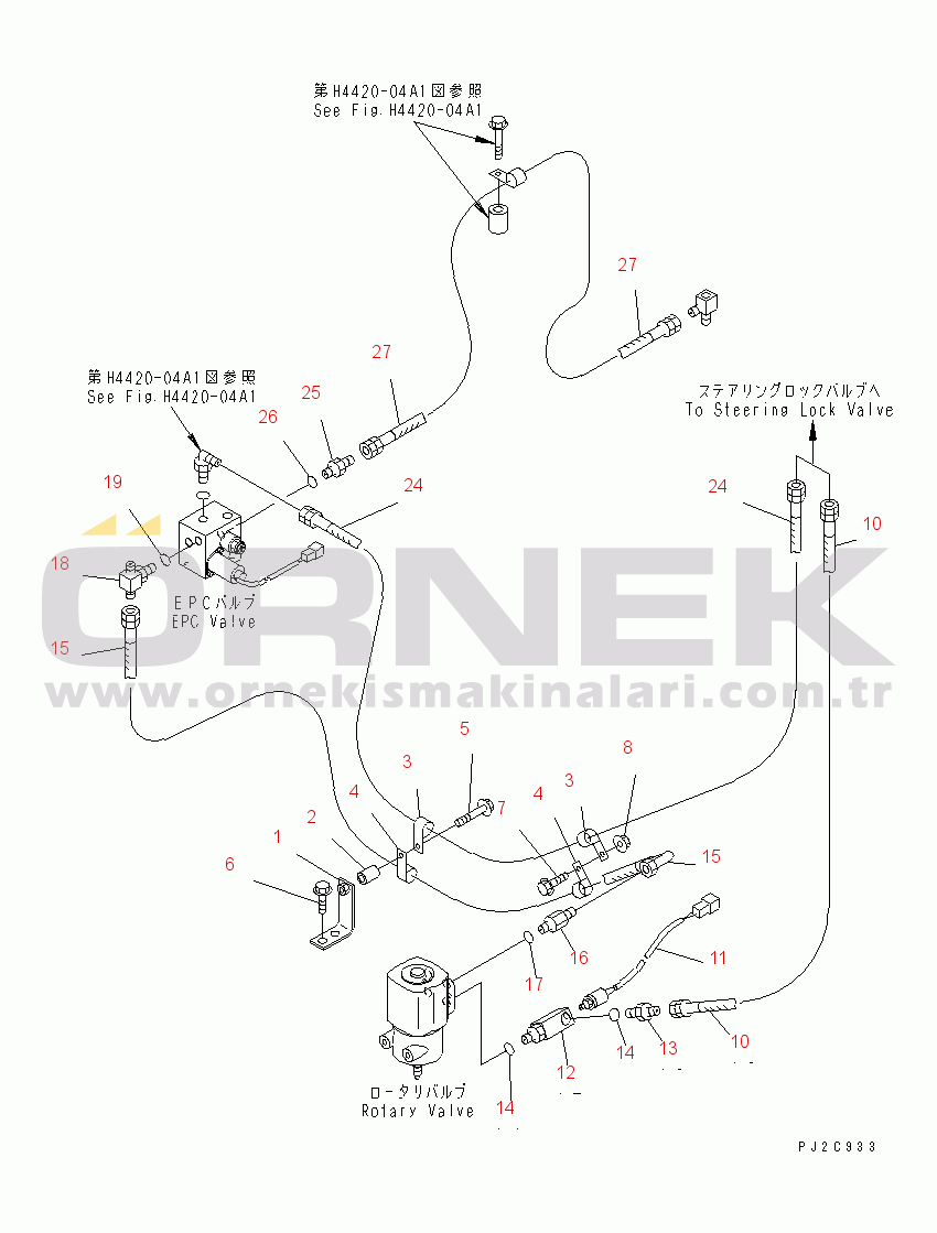 Komatsu WA800-3 S/N 50001-UP STEERING HYDRAULIC LINE (PILOT VALVE CONTROL LAINE 2/3)          (WITH AJSS)(#50022-)
