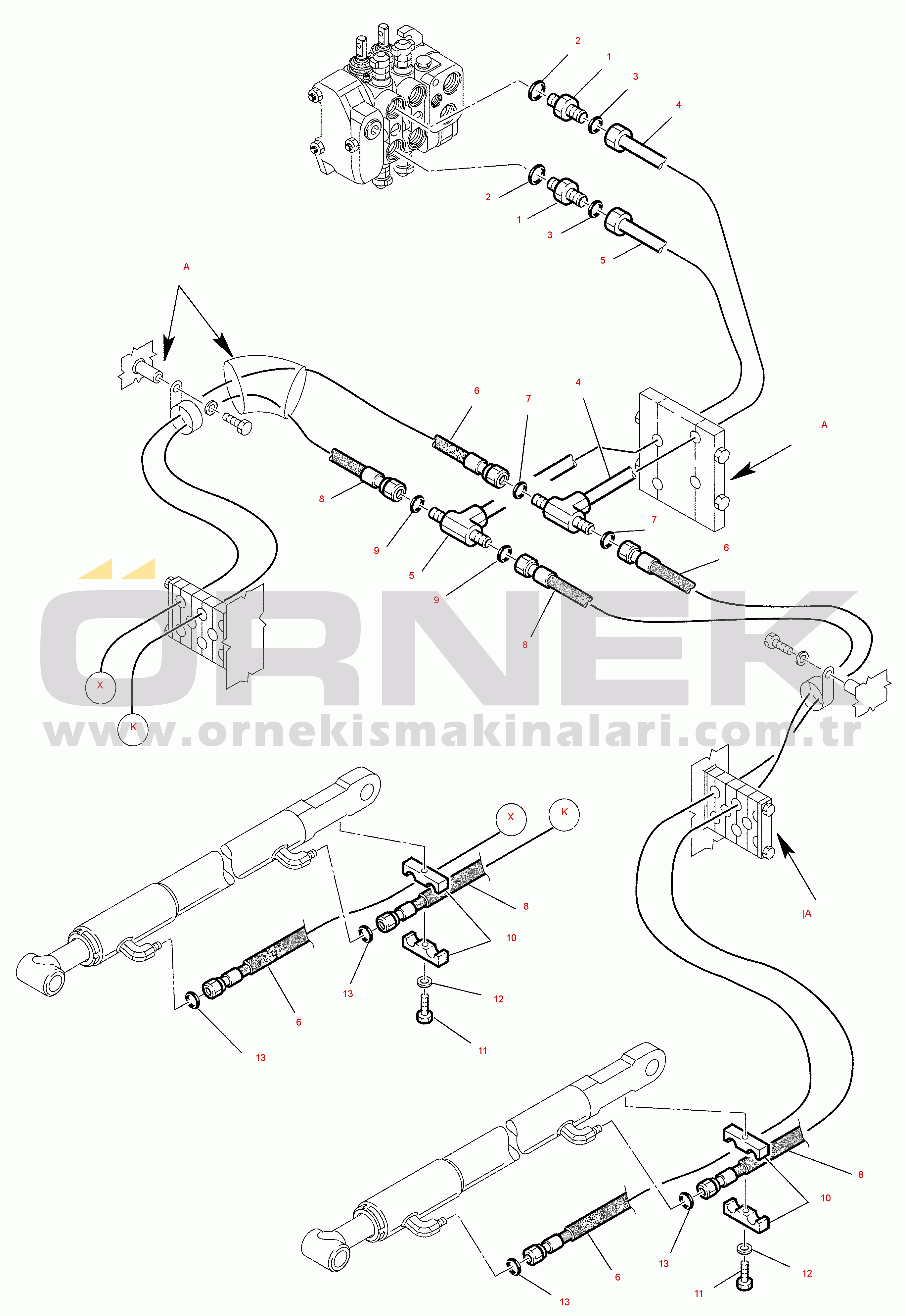 Komatsu WB97R-2 S/N 97F21409-UP HYDRAULIC PIPING (SHOVEL TIPPING CYLINDER LINE) (1/2)