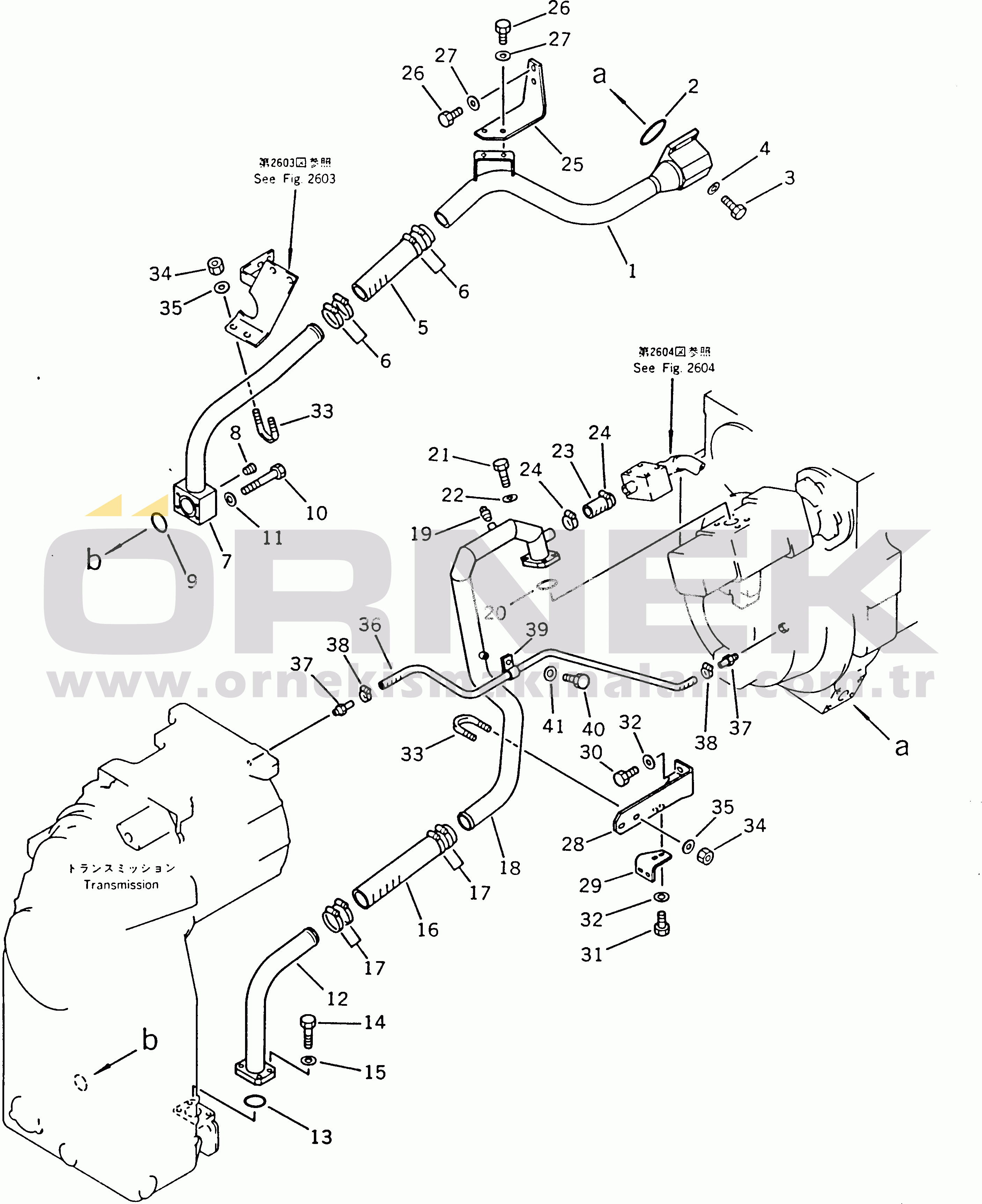 Komatsu WD600-1H S/N 10001-UP (-50cent. Stan.) TORQFLOW TRANSMISSION PIPING (1/4)