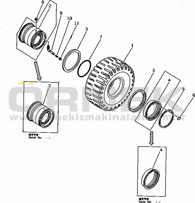 Komatsu WD600-1 S/N 10001-UP WHEEL AND TUBELESS TIRE