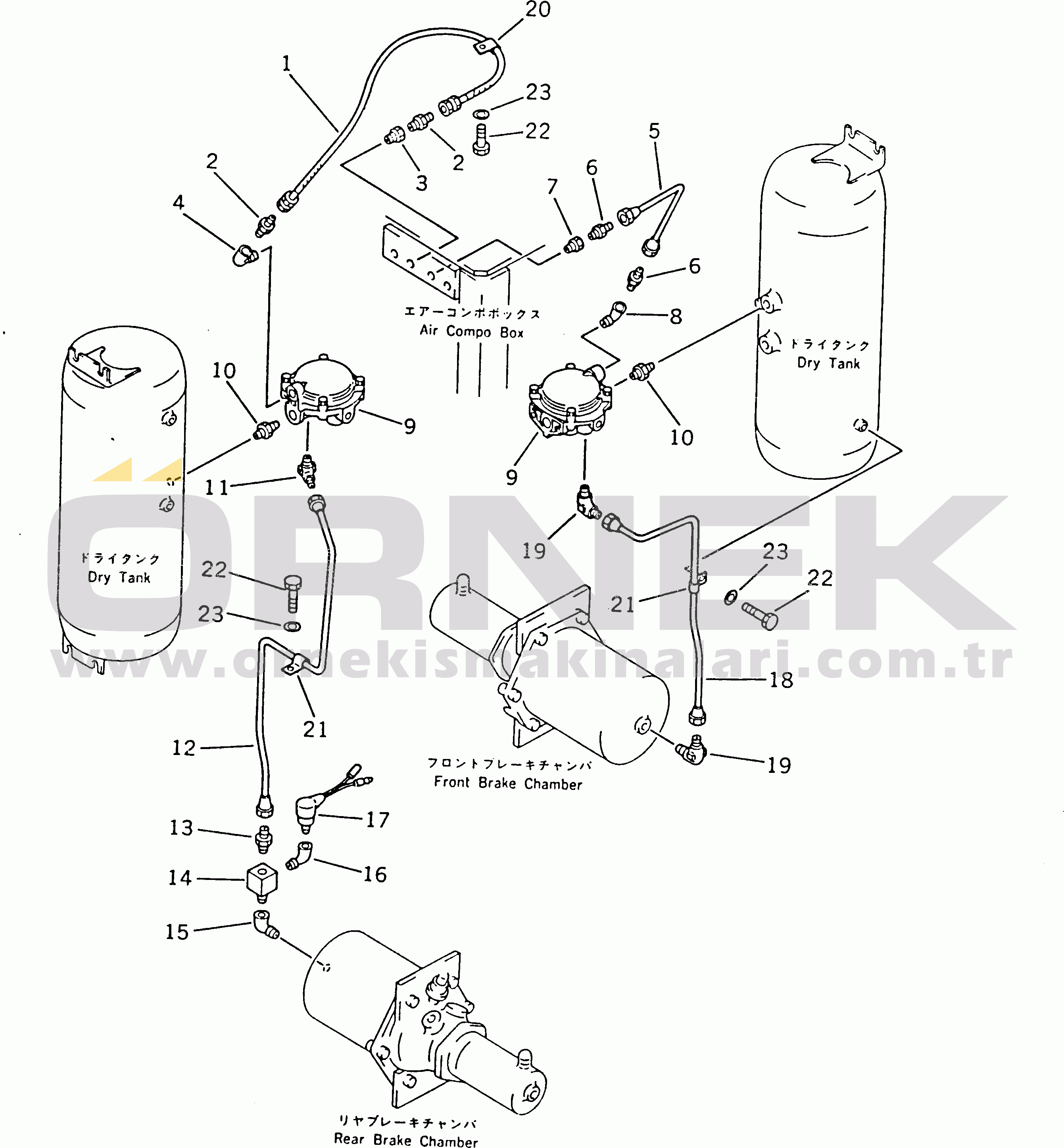 Komatsu WD600-1 S/N 10001-UP AIR PIPING (TREADLE VALVE TO CHAMBER) (2/2)