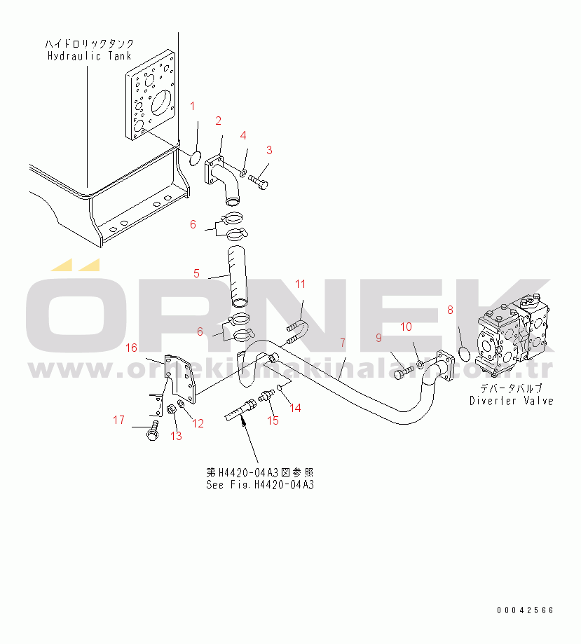 Komatsu WD600-3 S/N 50001-UP EMERGENCY STEERING PIPING (HYDRAULIC TANK TO DIVERTER VALVE) (-50ЯC)(#50050-50092)