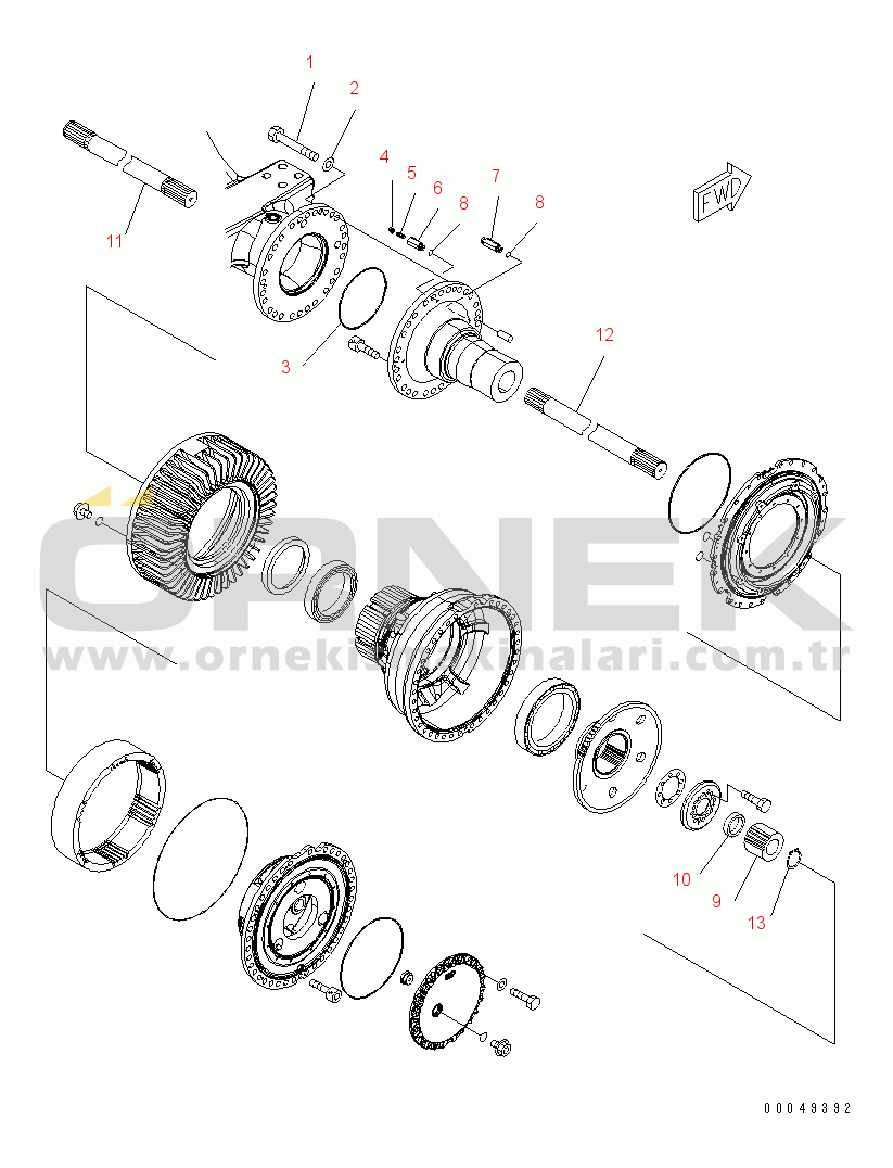Komatsu WD600-6 S/N 55001-55003 FRONT AXLE (FINAL DRIVE RERATED PART)(#55001-)