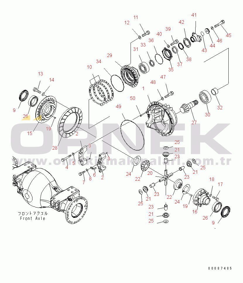 Komatsu WD600-6 S/N 55001-55003 FRONT AXLE (DIFFERENTIAL AND MOUNTING PARTS)(#55001-)