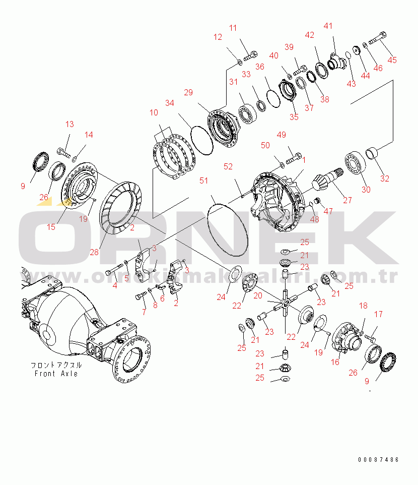 Komatsu WD600-6 S/N 55001-55003 FRONT AXLE (DIFFERENTIAL AND MOUNTING PARTS) (FOR BRAKE COOLING SYSTEM)(#55001-)