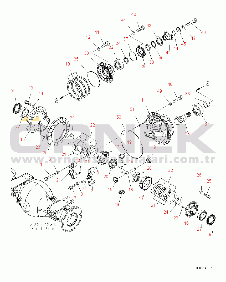 Komatsu WD600-6 S/N 55001-55003 FRONT AXLE (DIFFERENTIAL AND MOUNTING PARTS) (FOR ANTI SLIP DEFFERENTIAL)(#55001-)