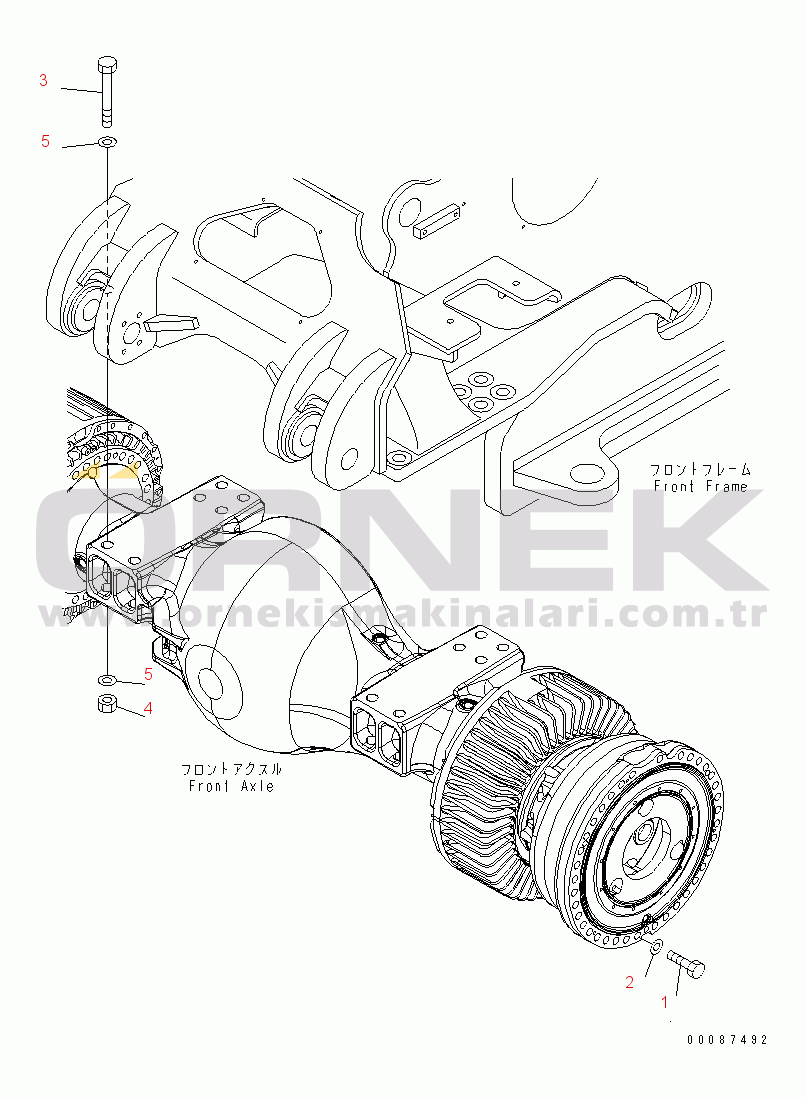 Komatsu WD600-6 S/N 55001-55003 FRONT AXLE (WHEEL MOUNTING AND AXLE MOUNTING)(#55001-)