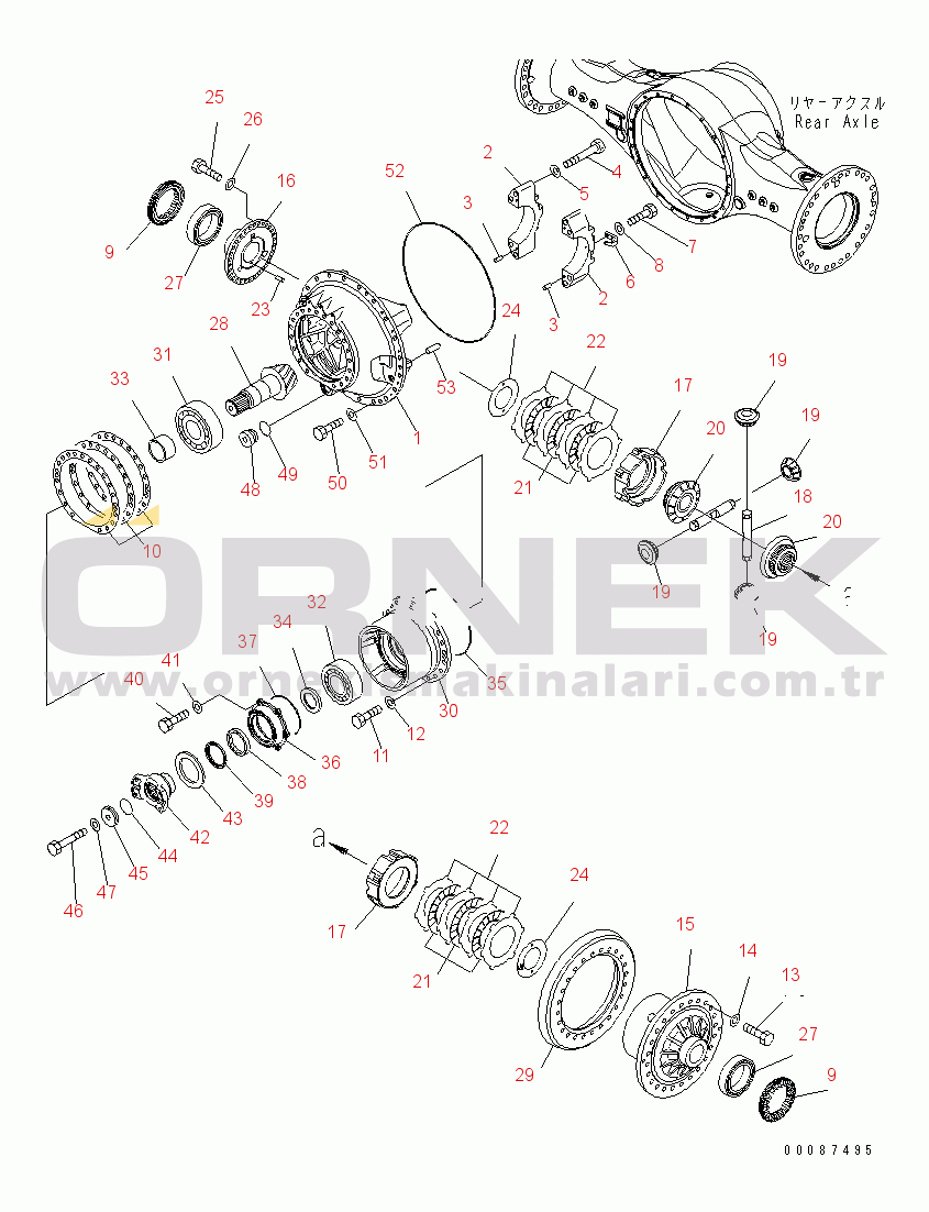 Komatsu WD600-6 S/N 55001-55003 REAR AXLE (DIFFERENTIAL AND MOUNTING PARTS) (FOR BRAKE COOLING SYSTEM AND ANTI SLIP DEFFERENTIAL)(#55001-)